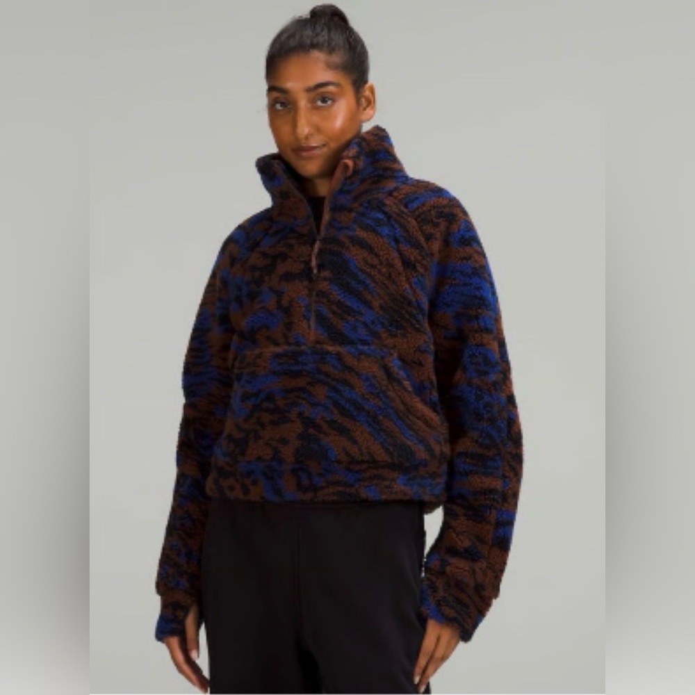 Lululemon Scuba Oversized Fleece Funnel Neck Jacquard Navy Copper Camo L/XL